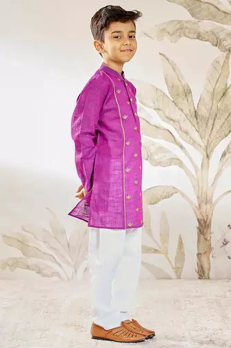  purple cotton kurta pyjama set with embroidery - rakhi outfit traditional festive wear (size 22-30)
