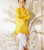  mustard cotton kurta pyjama set with thread embroidery - traditional rakhi festival ethnic wear (size 22-30)