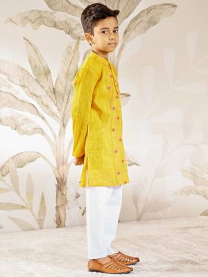  mustard cotton kurta pyjama set with thread embroidery - traditional rakhi festival ethnic wear (size 22-30) 4