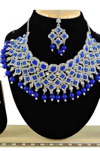 Blue designer function wear ad necklace set