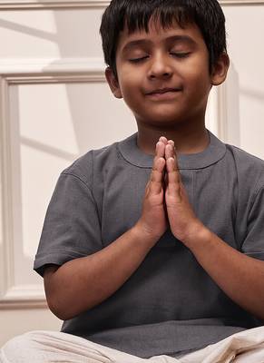 grey cotton yoga kurta harem pants set - comfortable band collar short kurta - kids sizes 22-30 1