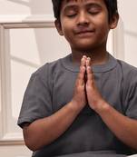  grey cotton yoga kurta harem pants set - comfortable band collar short kurta - kids sizes 22-30