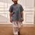Boy's grey cotton yoga kurta harem pants set - comfortable band collar short kurta - kids sizes 22-30