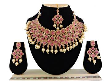 Pink designer function wear ad necklace set 1
