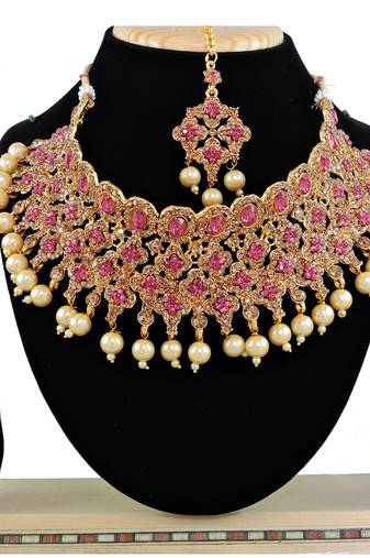 Pink designer function wear ad necklace set