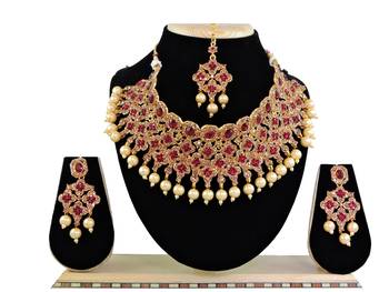 Maroon designer function wear ad necklace set 1