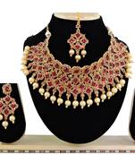 Maroon designer function wear ad necklace set