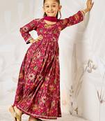 Girl's traditional falsa cotton anarkali pyjama set with dupatta floral print for festival wedding wear (22-30)