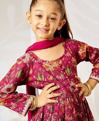 Girl's traditional falsa cotton anarkali pyjama set with dupatta floral print for festival wedding wear (22-30) 2