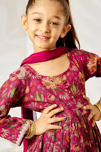 Girl's traditional falsa cotton anarkali pyjama set with dupatta floral print for festival wedding wear (22-30)
