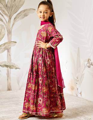 Girl's traditional falsa cotton anarkali pyjama set with dupatta floral print for festival wedding wear (22-30) 4