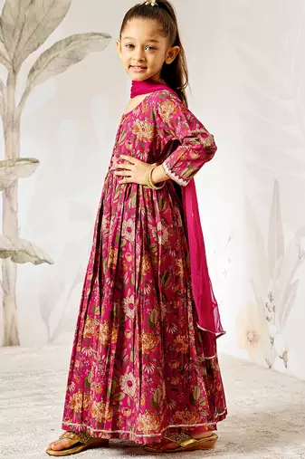 Girl's traditional falsa cotton anarkali pyjama set with dupatta floral print for festival wedding wear (22-30)