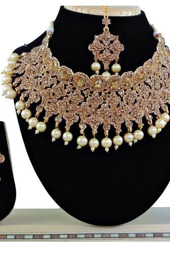 Gold designer function wear ad necklace set