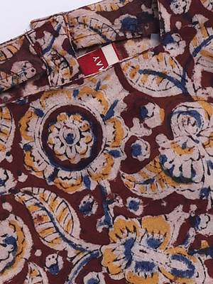 Girl's summer cotton clothing set - red kalamkari block print crop top with wide leg pants for casual wear (size 22-30) 4