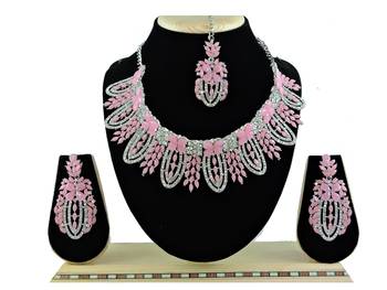Pink designer function wear ad necklace set 1
