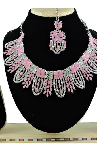 Pink designer function wear ad necklace set