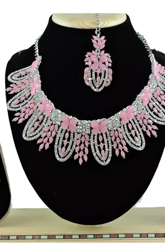 Pink designer function wear ad necklace set