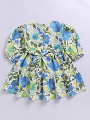 Girl's blue floral cotton dress - summer casual wear with v-neck & bishop sleeves (ages 2-8) 4