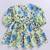 Girl's blue floral cotton dress - summer casual wear with v-neck & bishop sleeves (ages 2-8)