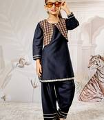 Girl's black viscose kurta patiala set - traditional raksha bandhan outfit self design festive wear eid collection