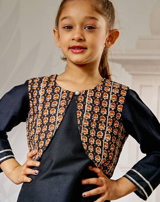 Girl's black viscose kurta patiala set - traditional raksha bandhan outfit self design festive wear eid collection 2