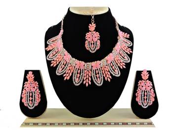Pink designer function wear ad necklace set 1