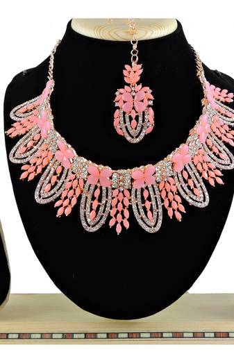 Pink designer function wear ad necklace set