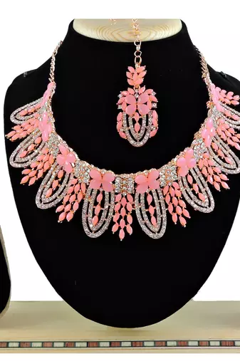 Pink designer function wear ad necklace set