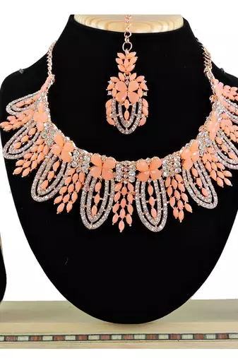 Orange designer function wear ad necklace set