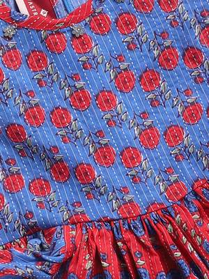 Girl's blue kantha work cotton dress - traditional embroidered summer dress with floral print (ages 2-8) 3