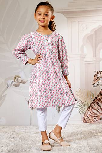 Girl's aqua floral print kurta legging set - traditional raksha bandhan ethnic wear summer collection (22-30)