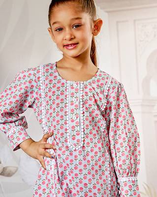 Girl's aqua floral print kurta legging set - traditional raksha bandhan ethnic wear summer collection (22-30) 2