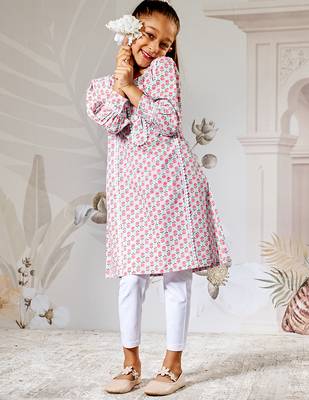Girl's aqua floral print kurta legging set - traditional raksha bandhan ethnic wear summer collection (22-30) 3