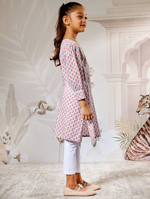Girl's aqua floral print kurta legging set - traditional raksha bandhan ethnic wear summer collection (22-30) 4