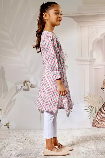 Girl's aqua floral print kurta legging set - traditional raksha bandhan ethnic wear summer collection (22-30)