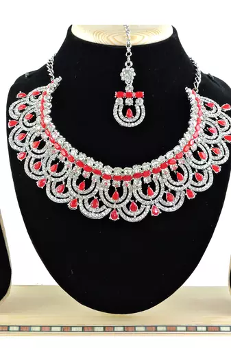 Red designer function wear ad necklace set