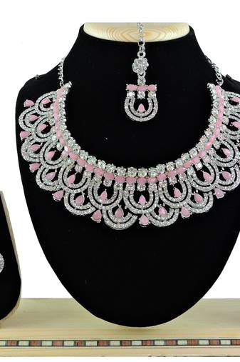Pink designer function wear ad necklace set