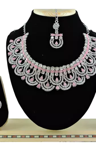 Pink designer function wear ad necklace set