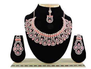 Pink designer function wear ad necklace set 1