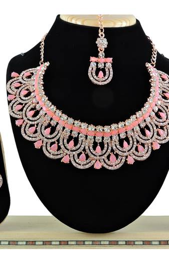 Pink designer function wear ad necklace set