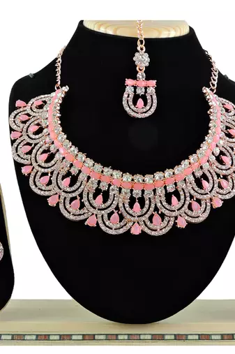 Pink designer function wear ad necklace set