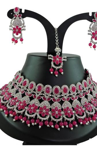 Red designer function wear ad necklace set