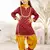 Girl's traditional raksha bandhan outfit - red cotton kurta patiala dupatta set with floral print for festival wear