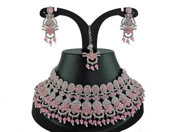Pink designer function wear ad necklace set 1