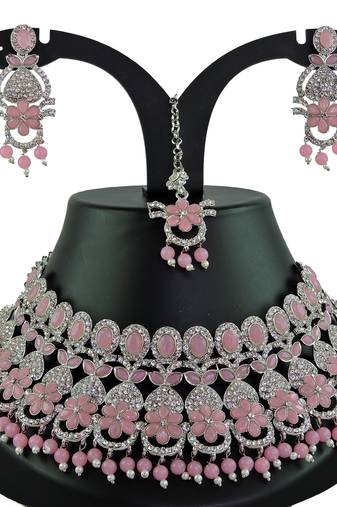 Pink designer function wear ad necklace set