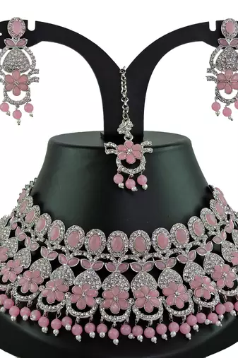 Pink designer function wear ad necklace set