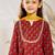 Girl's traditional raksha bandhan outfit - red cotton kurta patiala dupatta set with floral print for festival wear