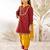 Girl's traditional raksha bandhan outfit - red cotton kurta patiala dupatta set with floral print for festival wear
