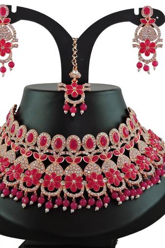 Red designer function wear ad necklace set