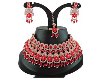 Red designer function wear ad necklace set 1